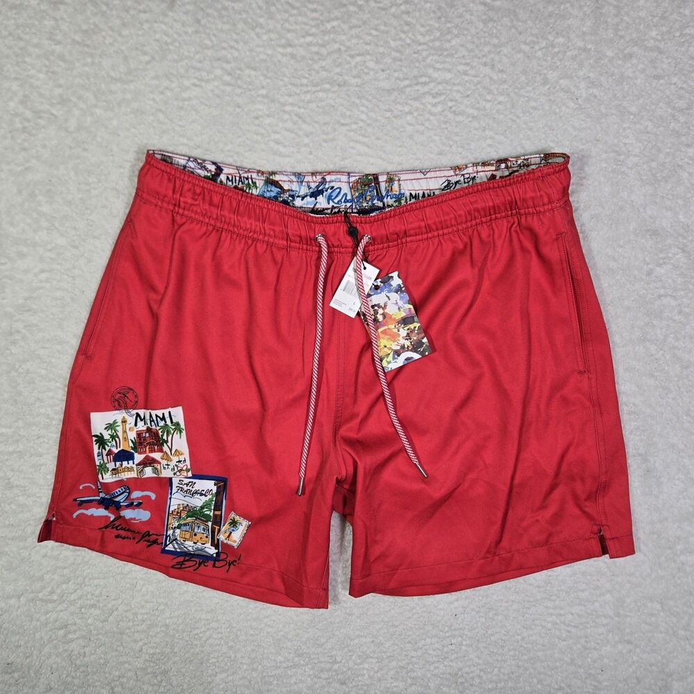 Robert Graham Swim Trunks Mens L 5" Inseam Lined Red Shorts Miami San Francisco
